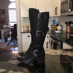 Donald J Pliner Dax moto boot with silver buckle details